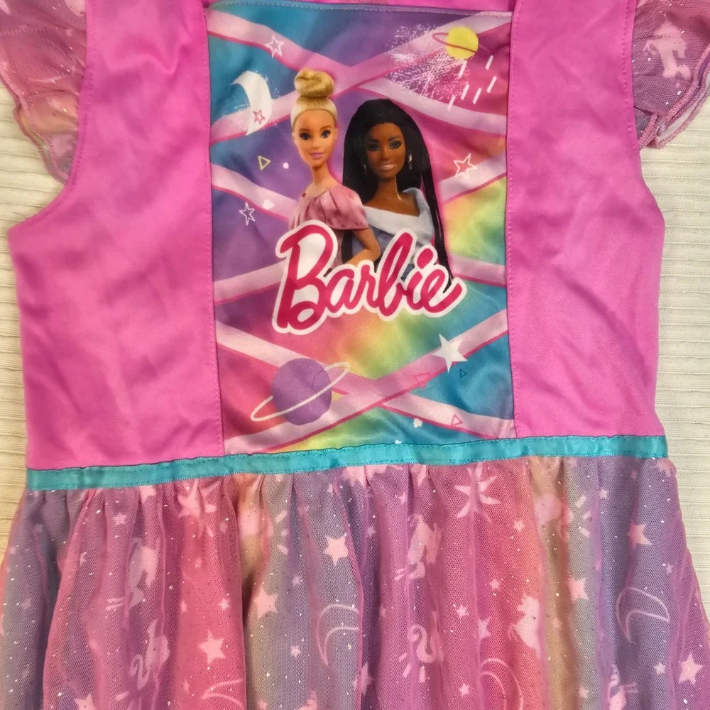 Barbie Girls Pink Purple Celestial Unicorn Nightgown Sleep Dress Size 8